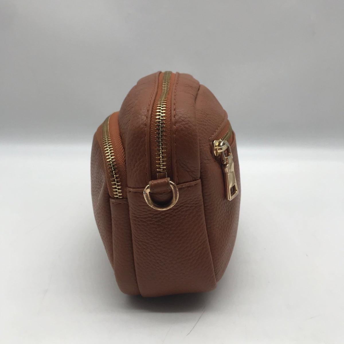 Pom Pom Brown Pebbled Leather Crossbody Bag