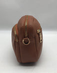 Pom Pom Brown Pebbled Leather Crossbody Bag