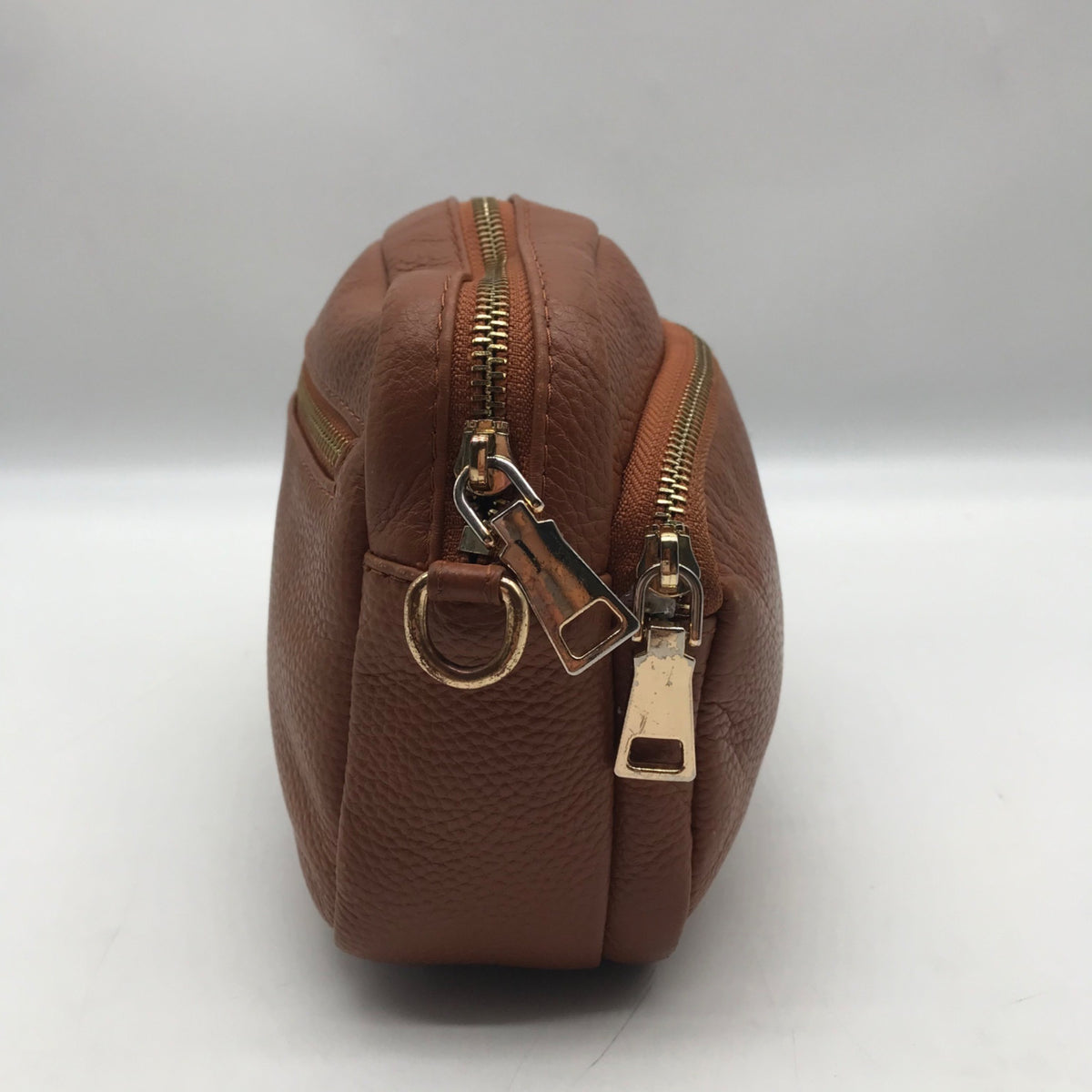 Pom Pom Brown Pebbled Leather Crossbody Bag