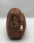 Pom Pom Brown Pebbled Leather Crossbody Bag