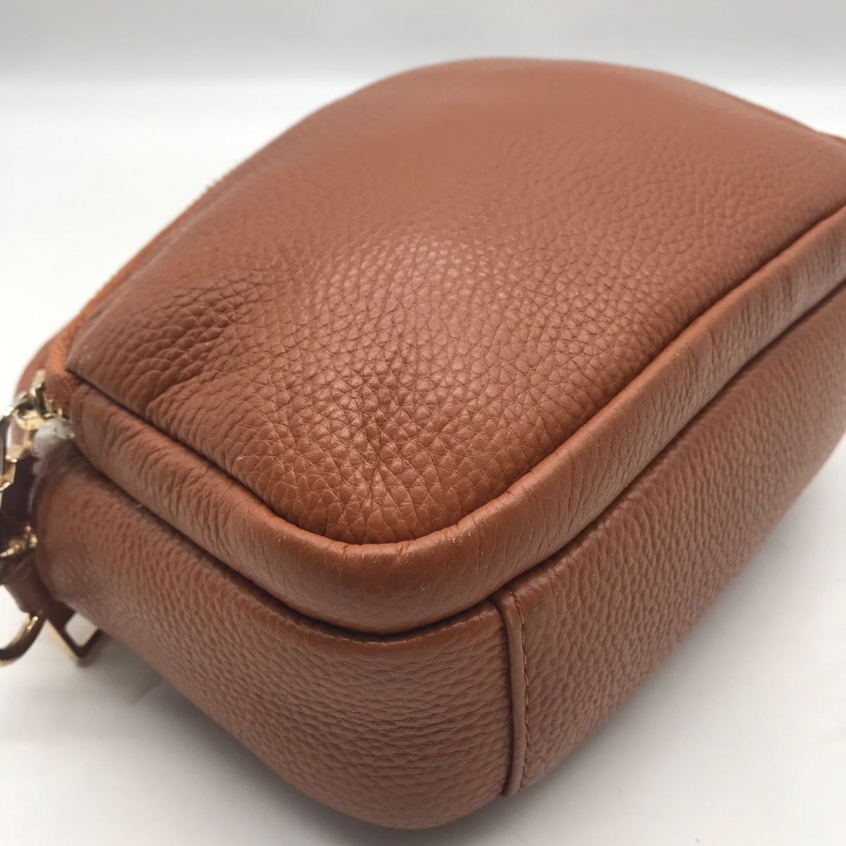 Pom Pom Brown Pebbled Leather Crossbody Bag