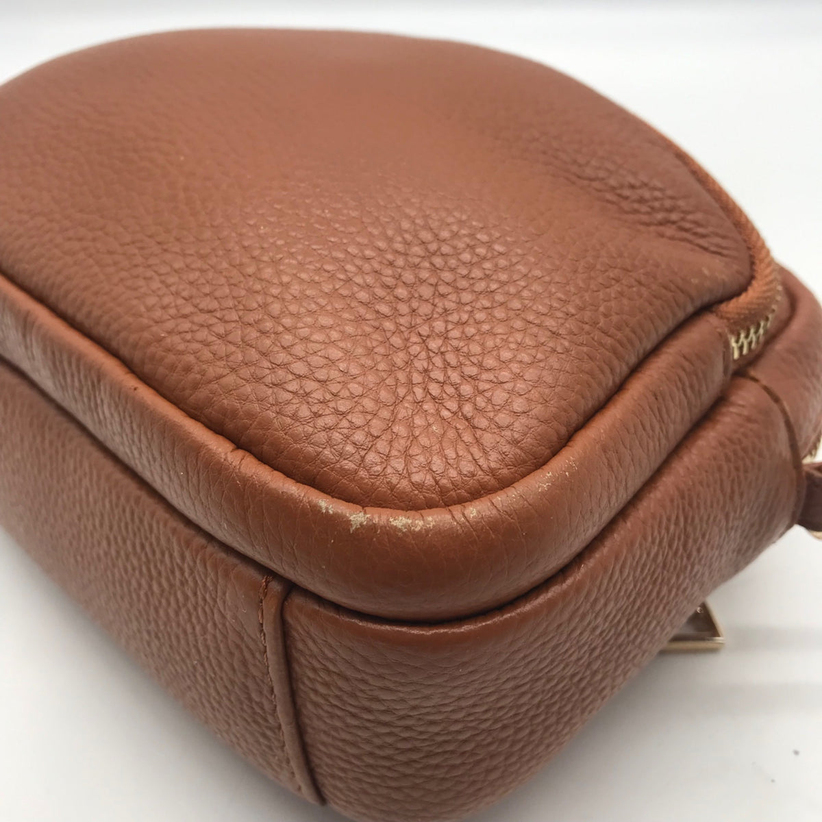 Pom Pom Brown Pebbled Leather Crossbody Bag