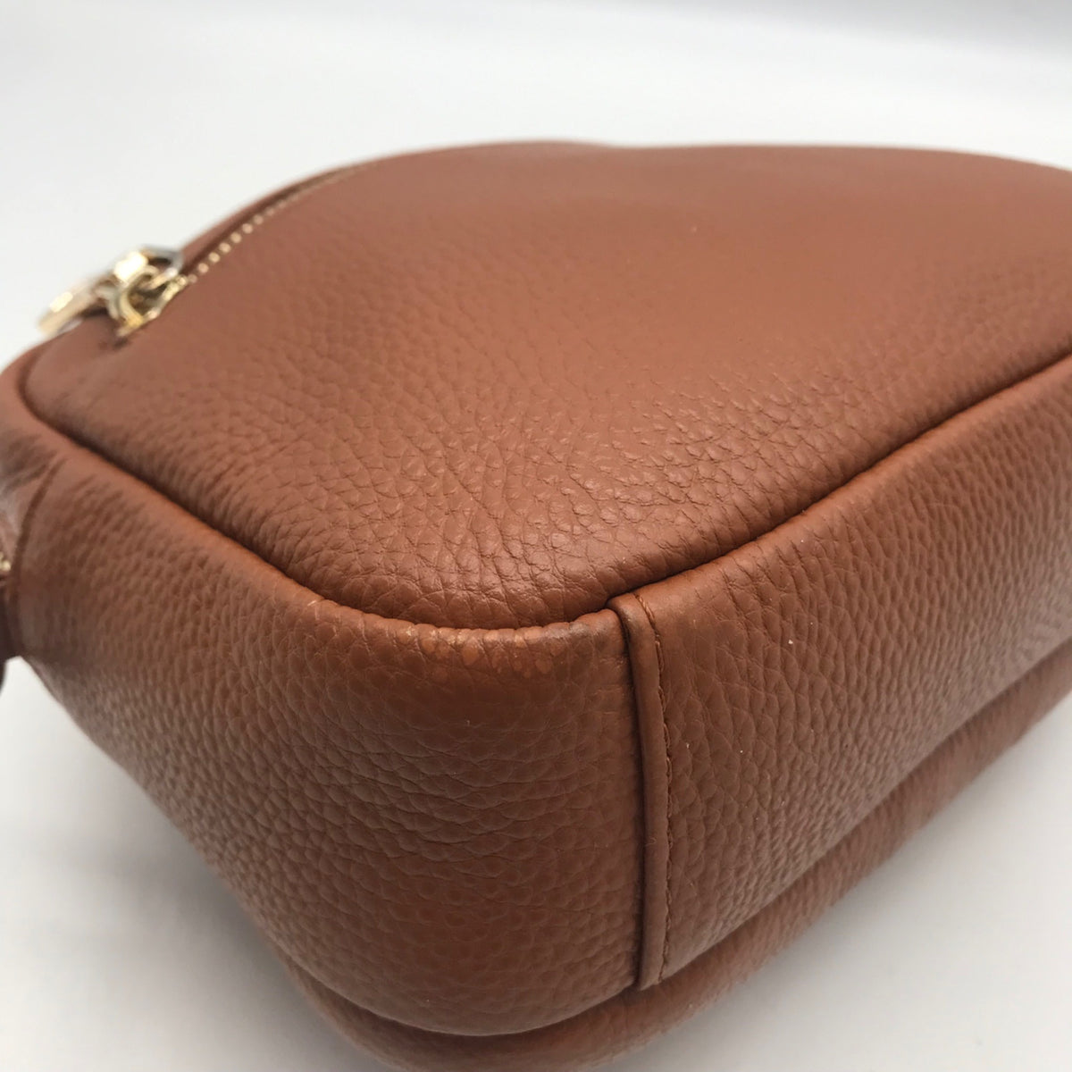 Pom Pom Brown Pebbled Leather Crossbody Bag