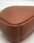 Pom Pom Brown Pebbled Leather Crossbody Bag