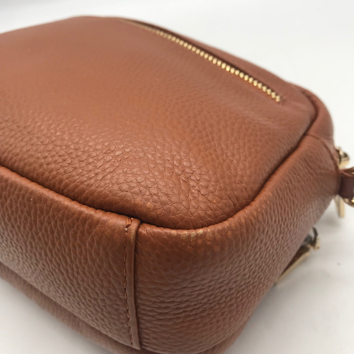 Pom Pom Brown Pebbled Leather Crossbody Bag