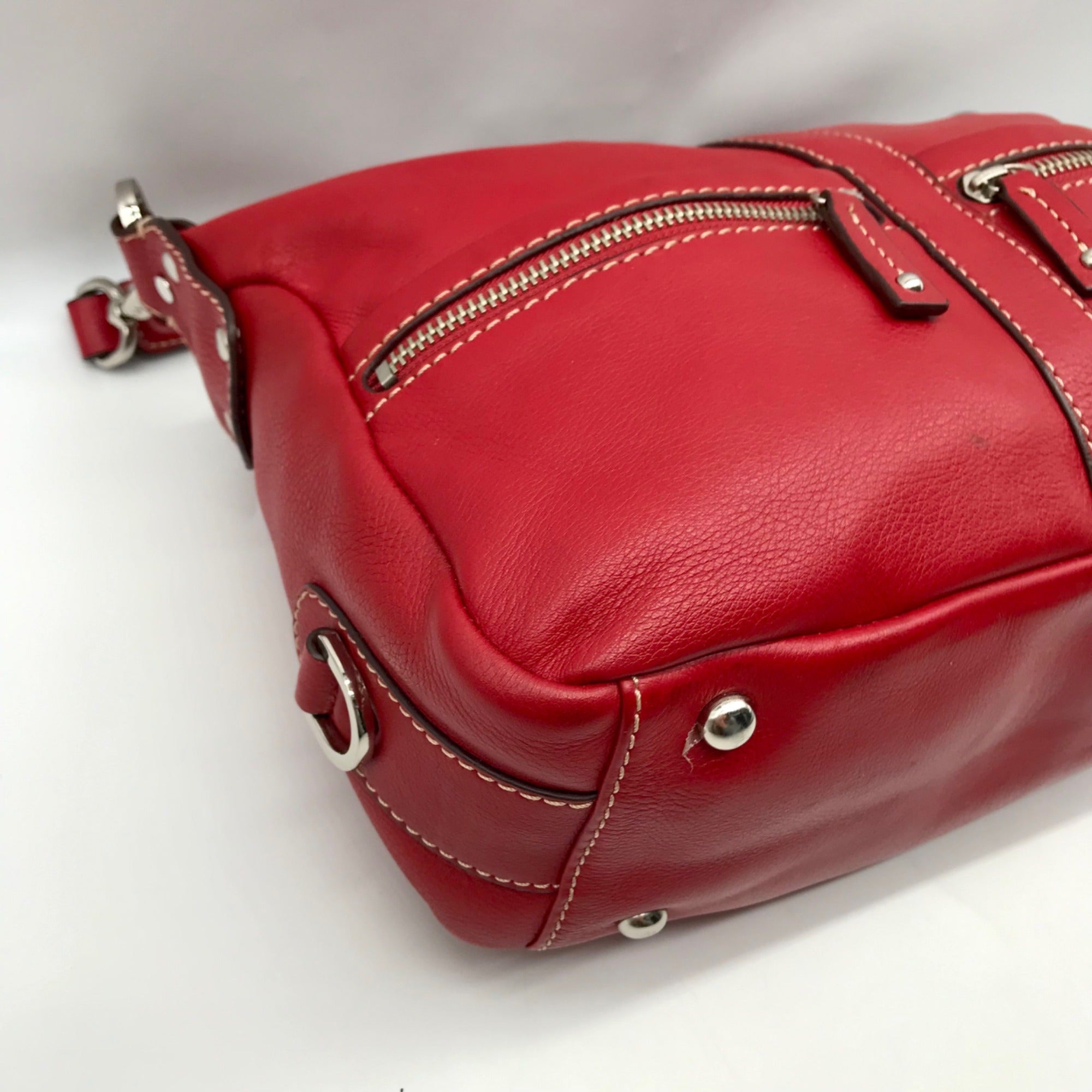 Tignanello Red Leather Multi Pocket Crossbody Bag