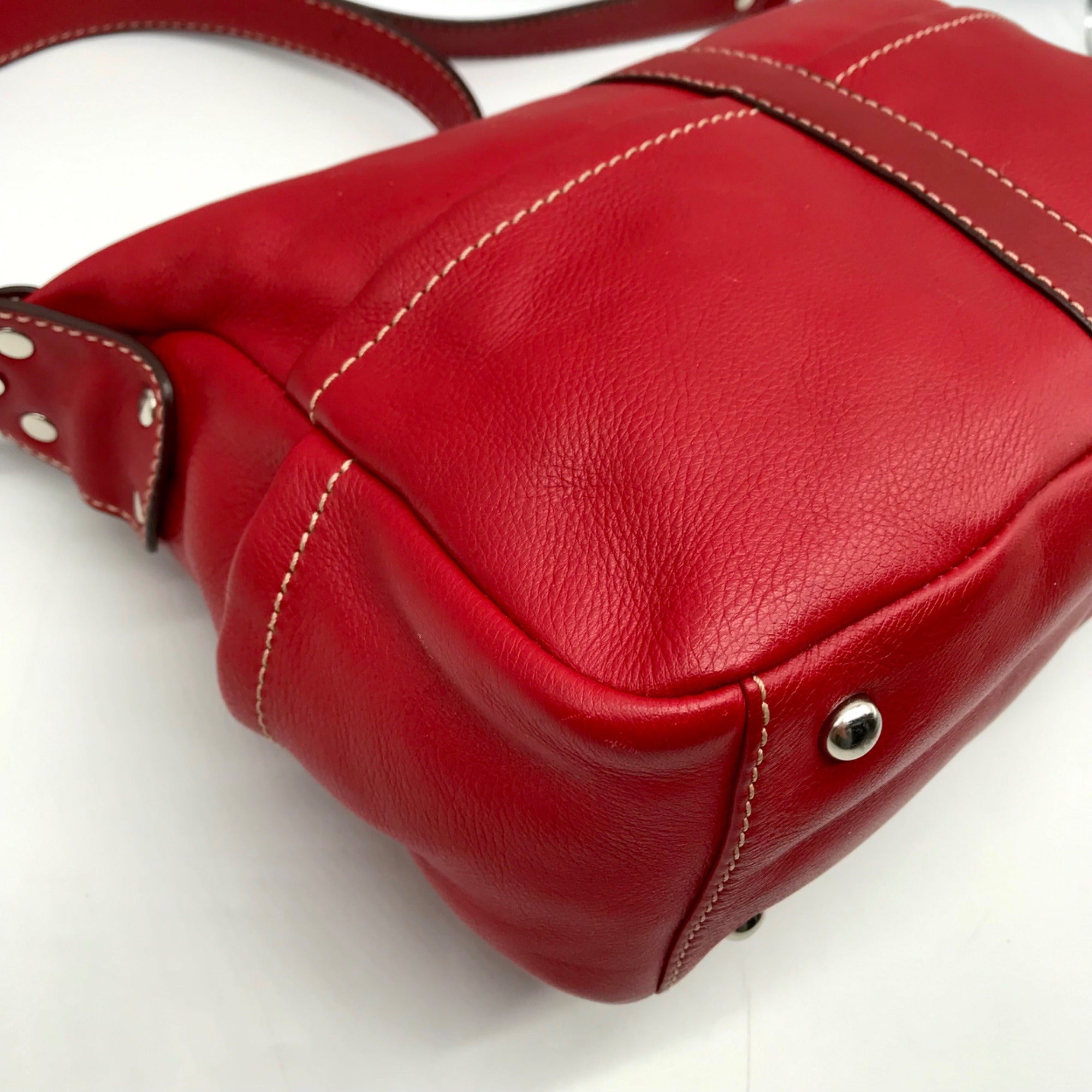 Tignanello Red Leather Multi Pocket Crossbody Bag