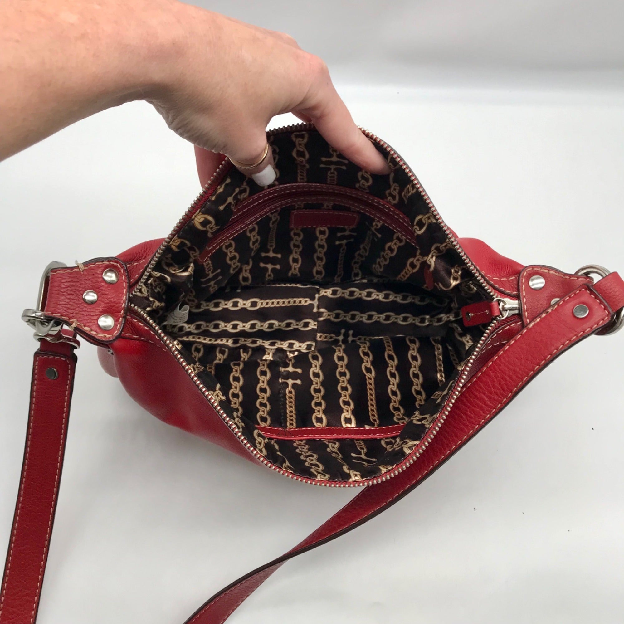 Tignanello Red Leather Multi Pocket Crossbody Bag