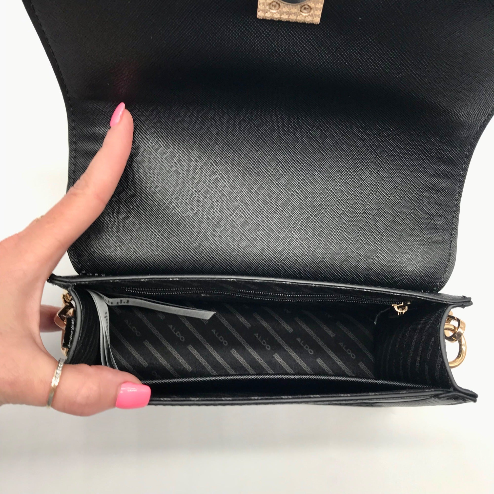 Aldo Black Embossed Trim Convertible Handbag