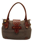 Eric Javits Brown Raffia & Embossed Leather Trim Shoulder Bag