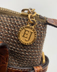 Eric Javits Brown Raffia & Embossed Leather Trim Shoulder Bag