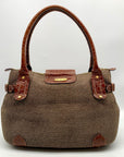 Eric Javits Brown Raffia & Embossed Leather Trim Shoulder Bag