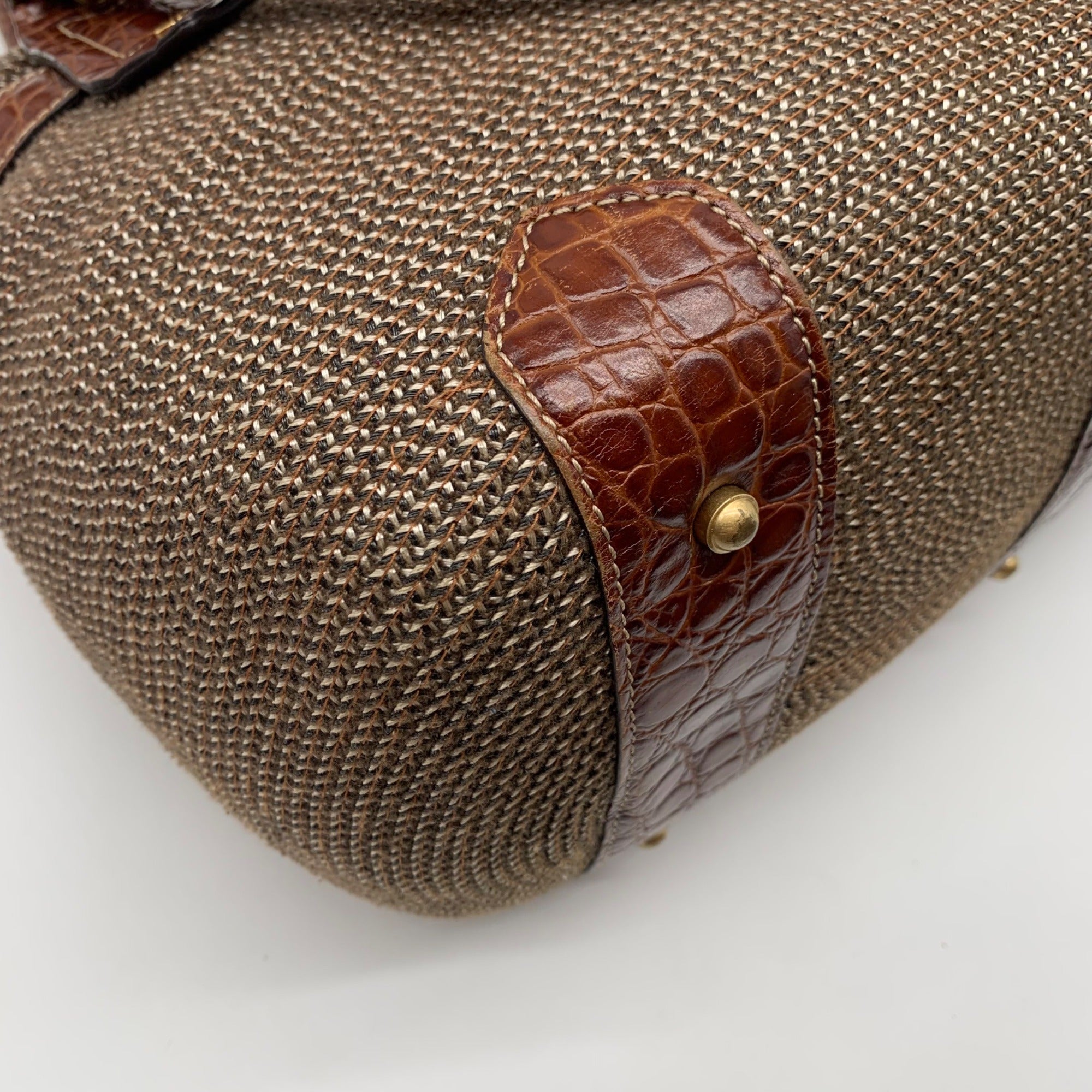 Eric Javits Brown Raffia &amp; Embossed Leather Trim Shoulder Bag