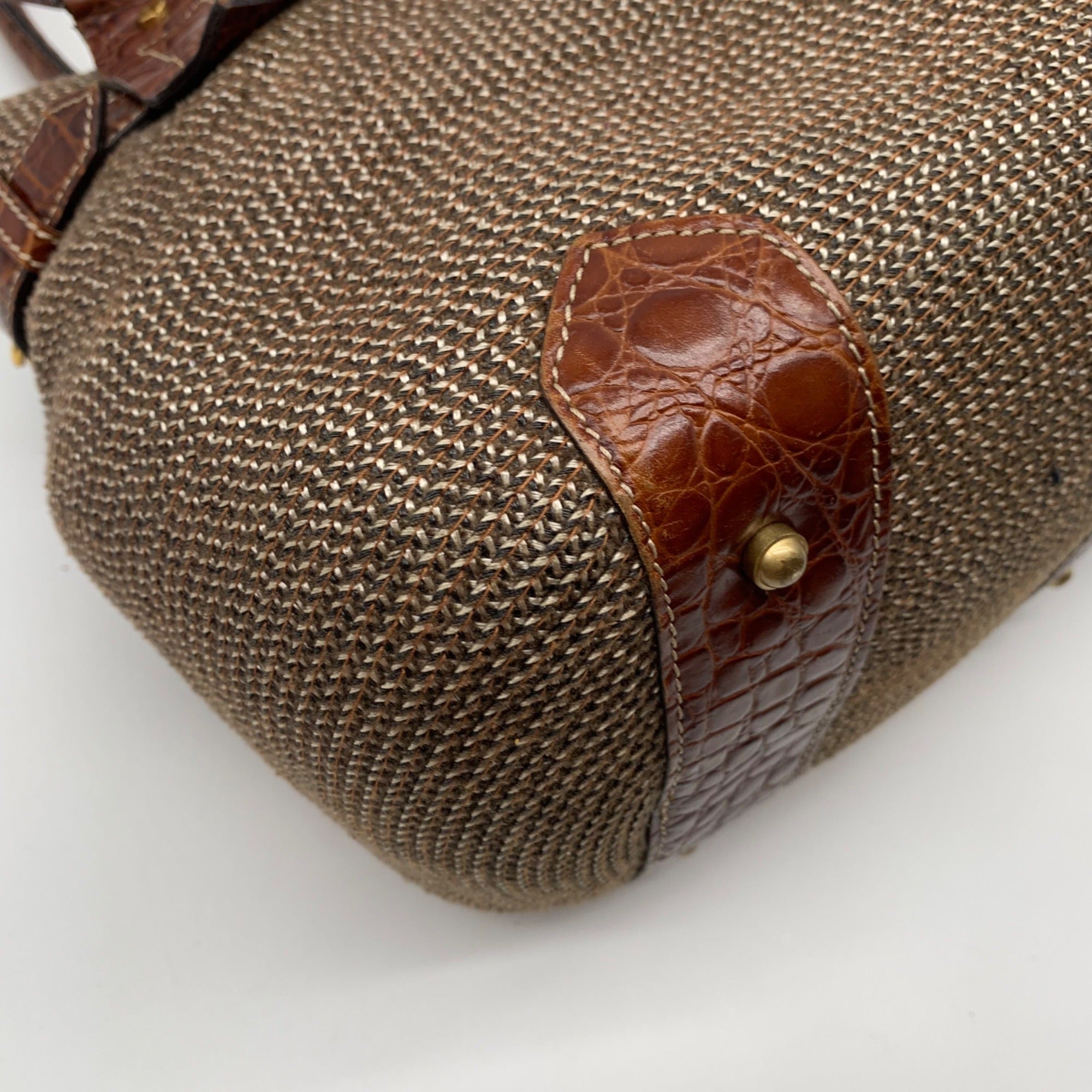 Eric Javits Brown Raffia &amp; Embossed Leather Trim Shoulder Bag