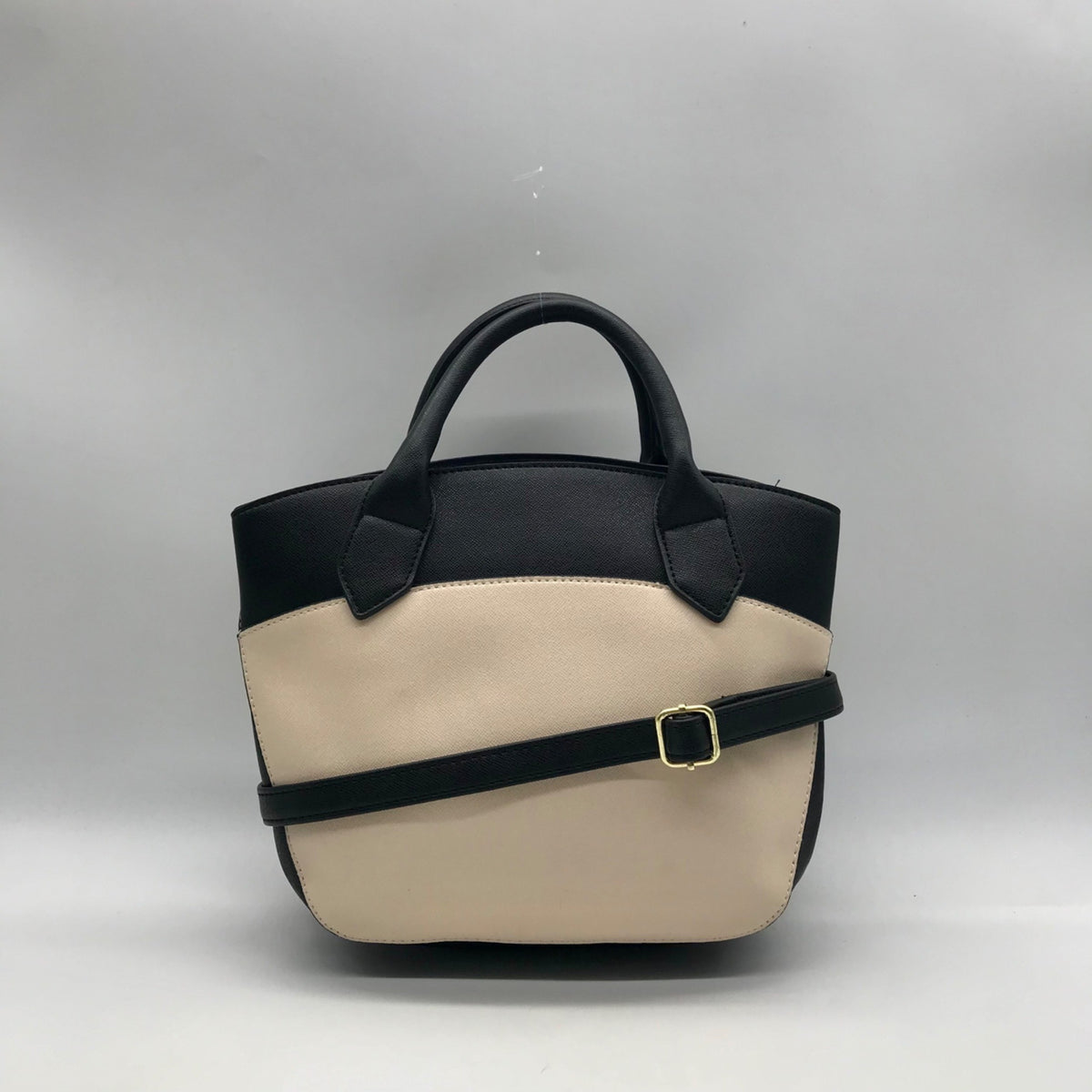 London Fog Black &amp; Cream Colorblock Dome Satchel Bag