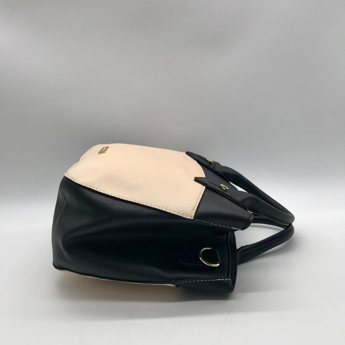 London Fog Black &amp; Cream Colorblock Dome Satchel Bag