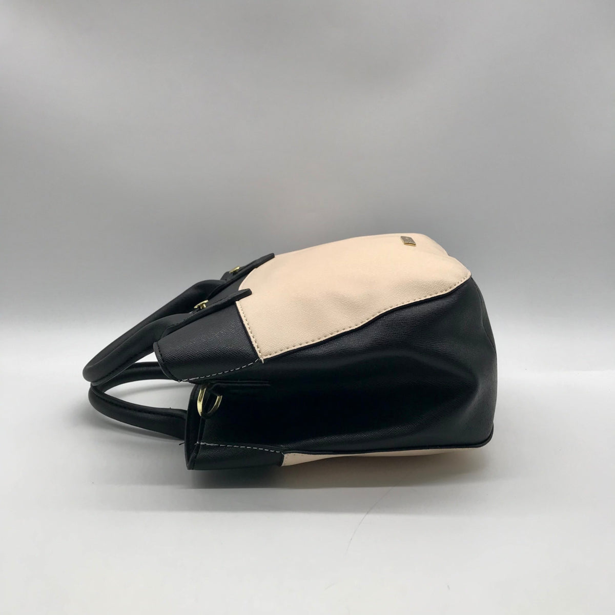 London Fog Black &amp; Cream Colorblock Dome Satchel Bag