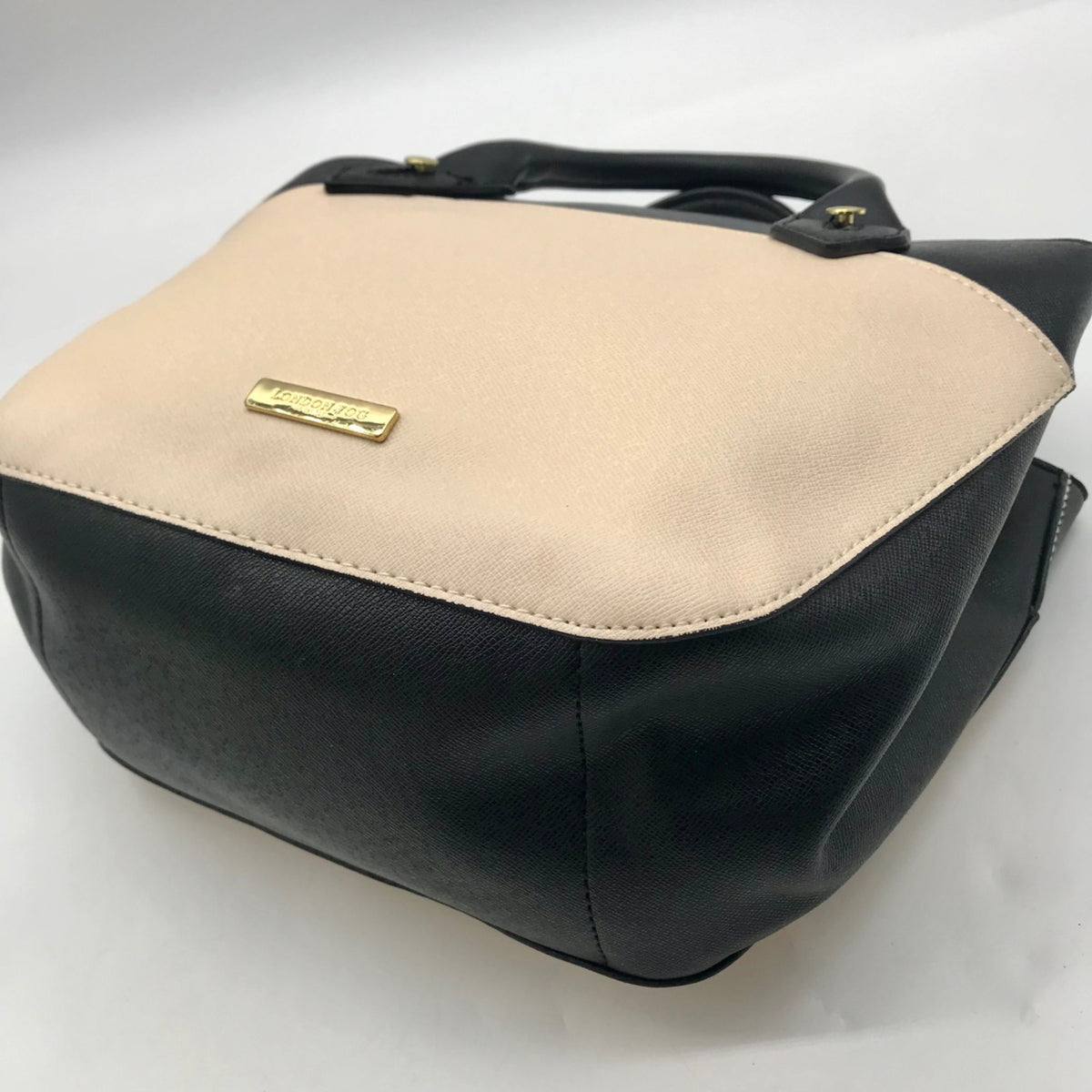 London Fog Black &amp; Cream Colorblock Dome Satchel Bag