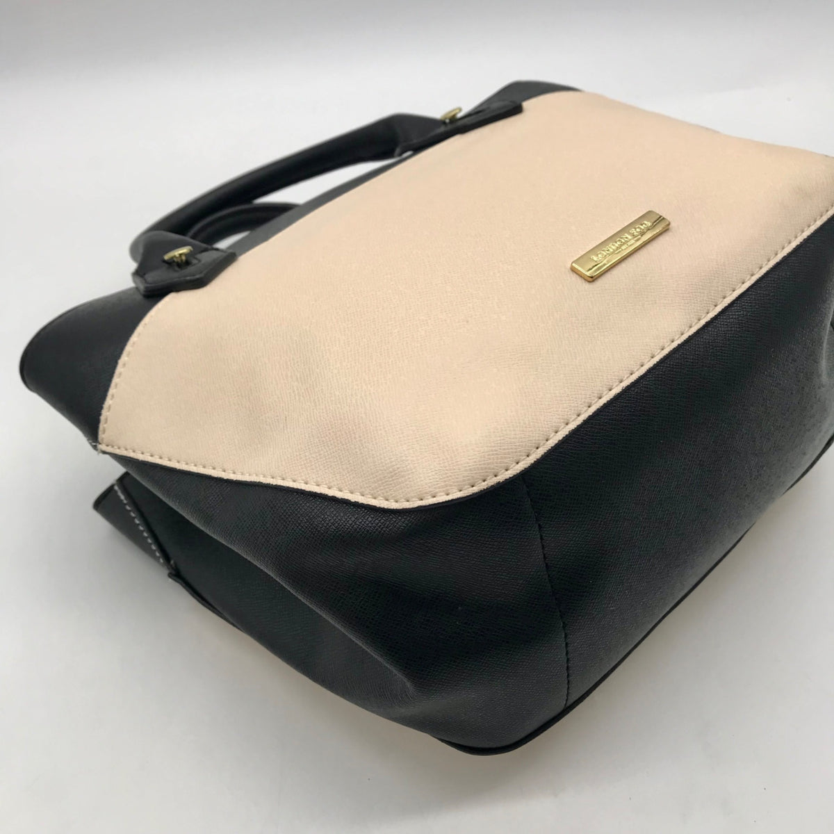 London Fog Black &amp; Cream Colorblock Dome Satchel Bag
