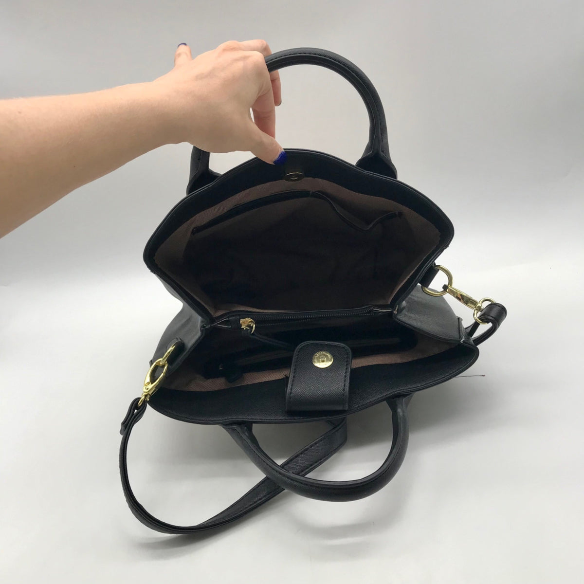 London Fog Black &amp; Cream Colorblock Dome Satchel Bag