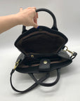 London Fog Black & Cream Colorblock Dome Satchel Bag