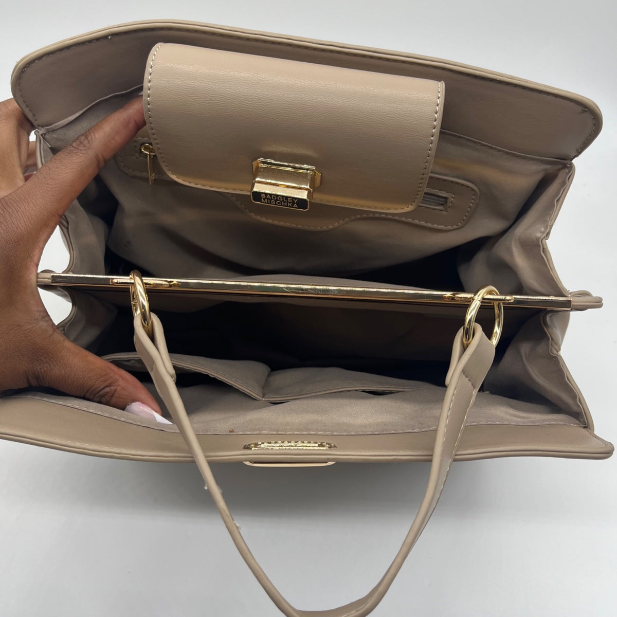 Badgley Mischka Nude Quilted Faux Leather Convertible Handbag