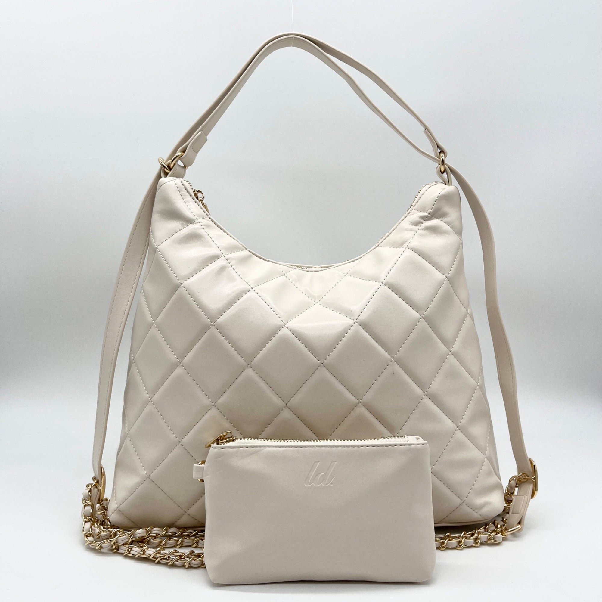 Like Dreams Ivory Quilted Convertible Shoulder Bag With Wallet