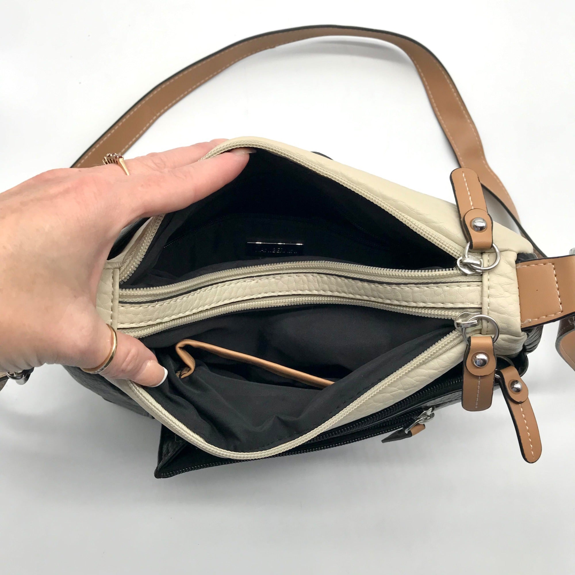 Giani Bernini Beige And Black Colorblock Pebbled Crossbody