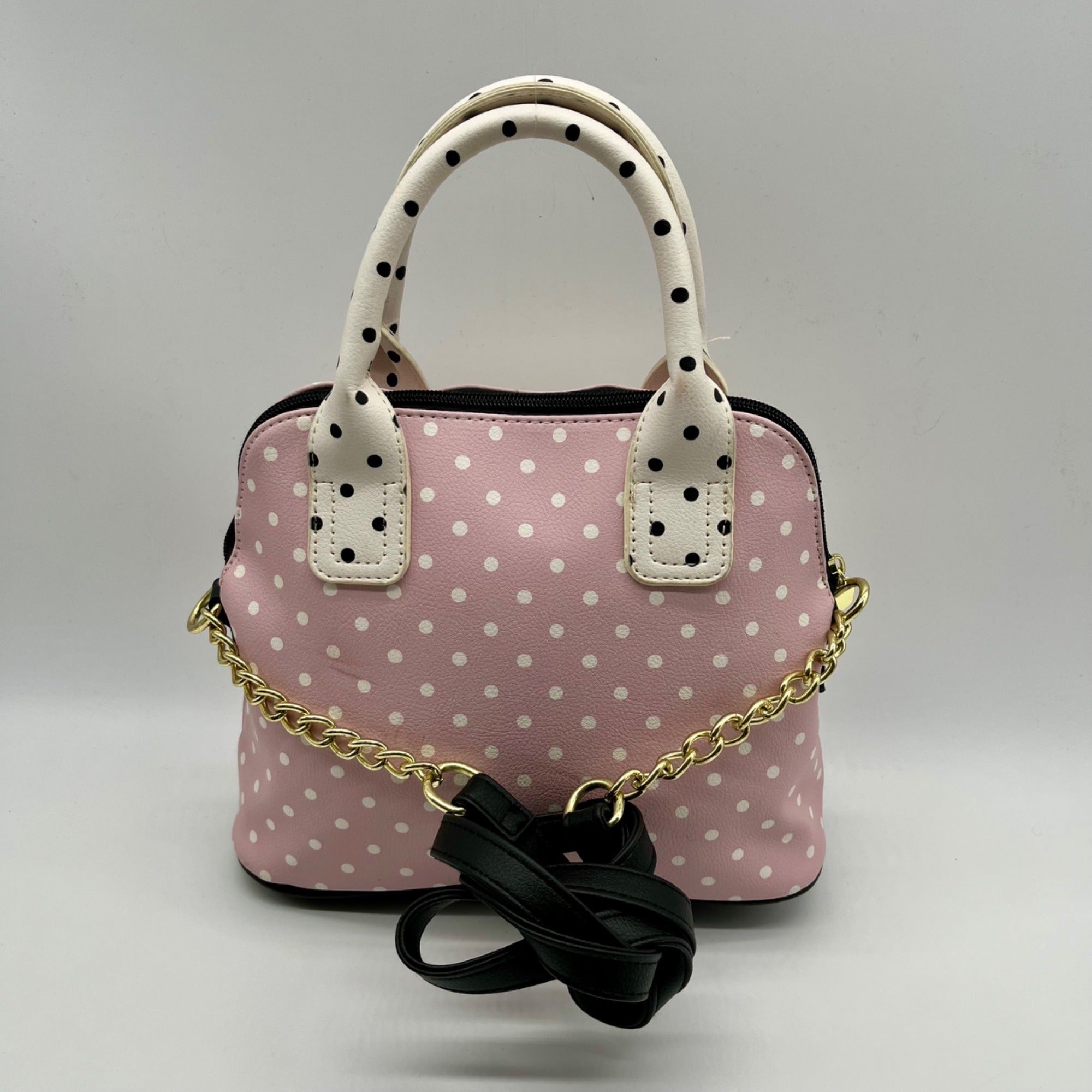 Betsey Johnson Pink &amp; White Polka Dot Cat Face Tote Bag