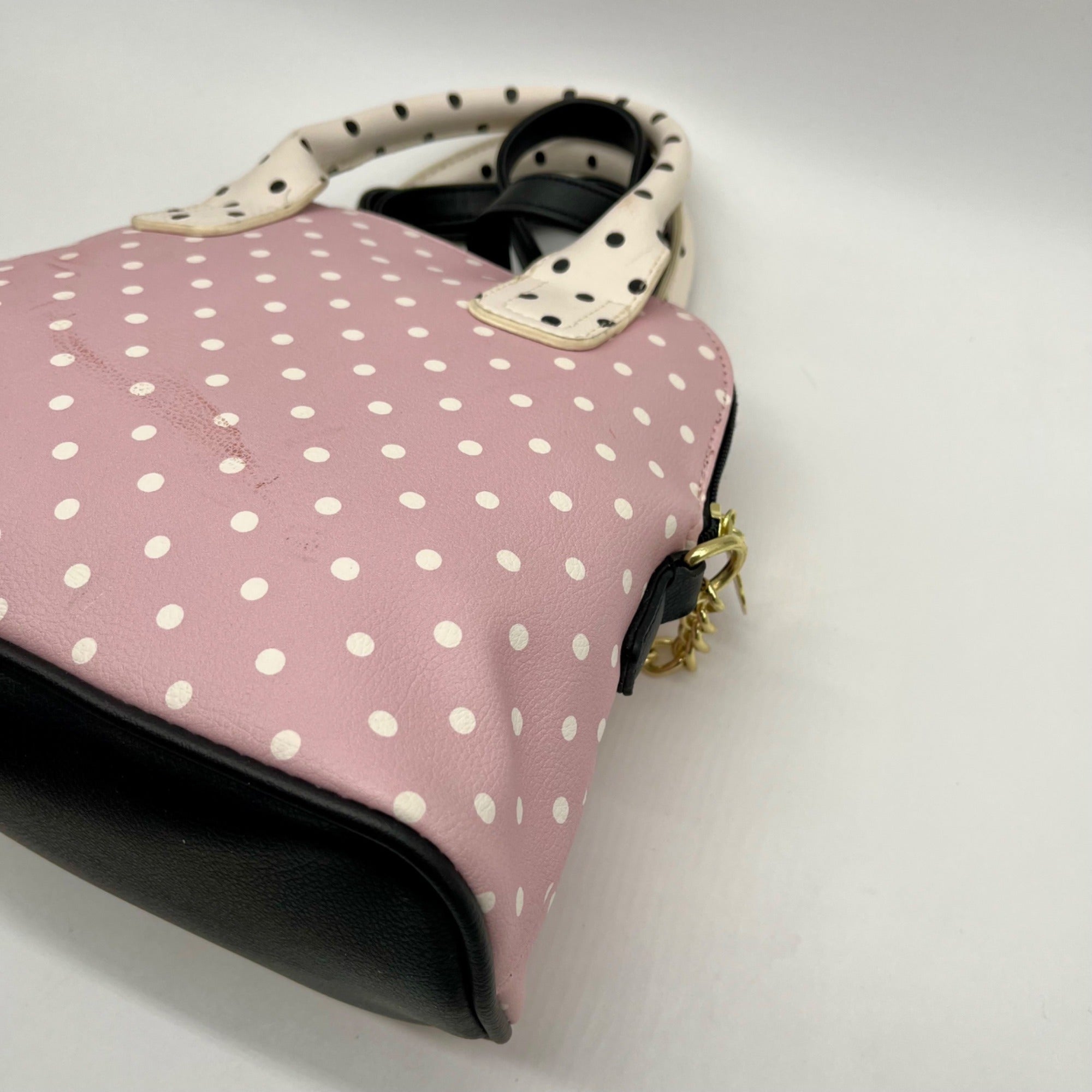 Betsey Johnson Pink &amp; White Polka Dot Cat Face Tote Bag