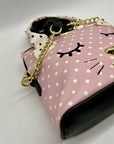 Betsey Johnson Pink & White Polka Dot Cat Face Tote Bag