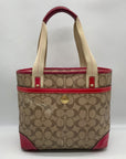 Coach Brown Monogram Canvas Pink Heritage Stripe Tote Bag 11349