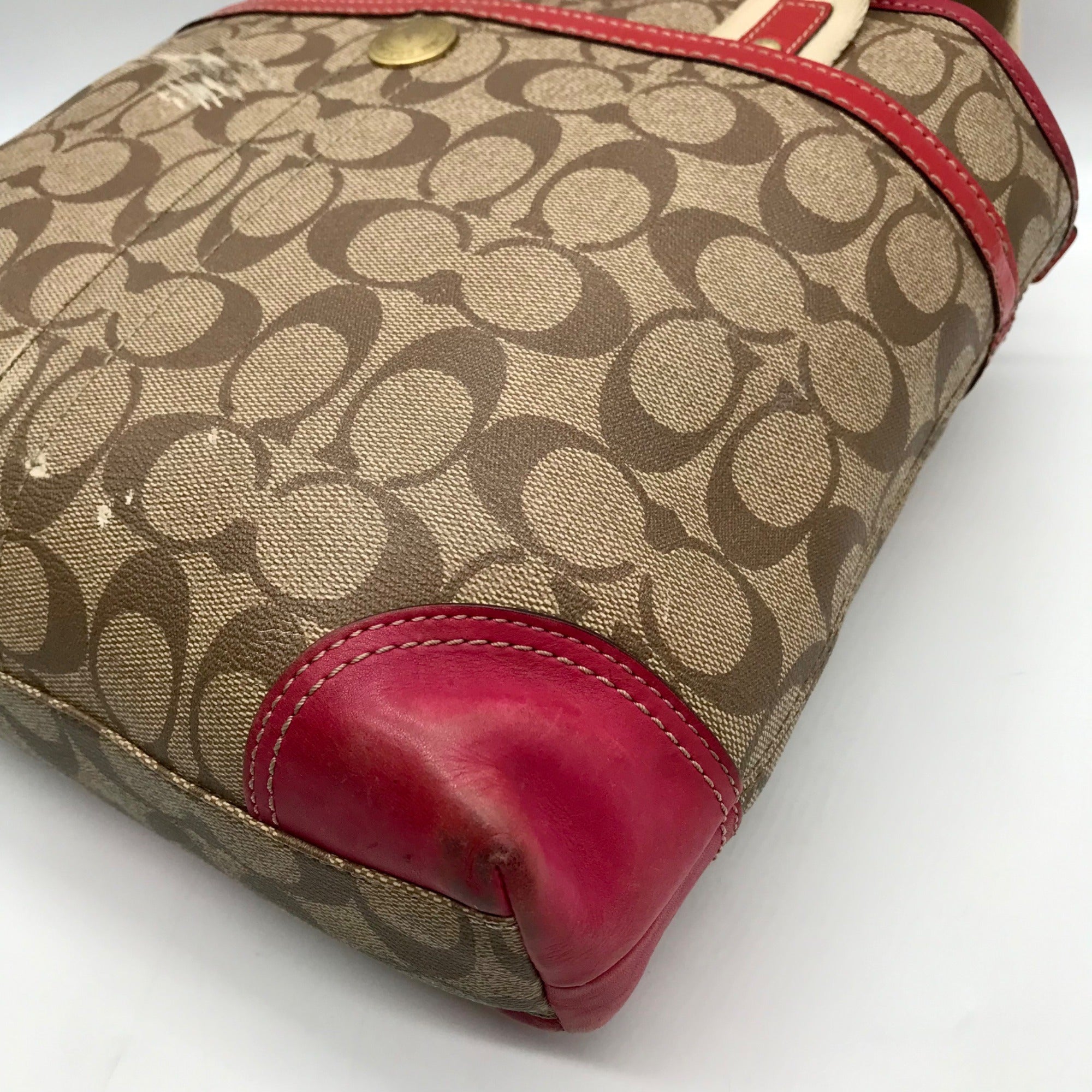 Coach Brown Monogram Canvas Pink Heritage Stripe Tote Bag 11349