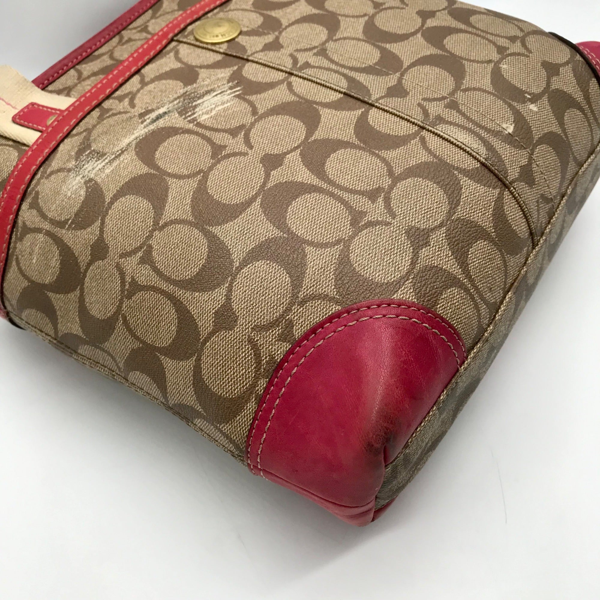 Coach Brown Monogram Canvas Pink Heritage Stripe Tote Bag 11349