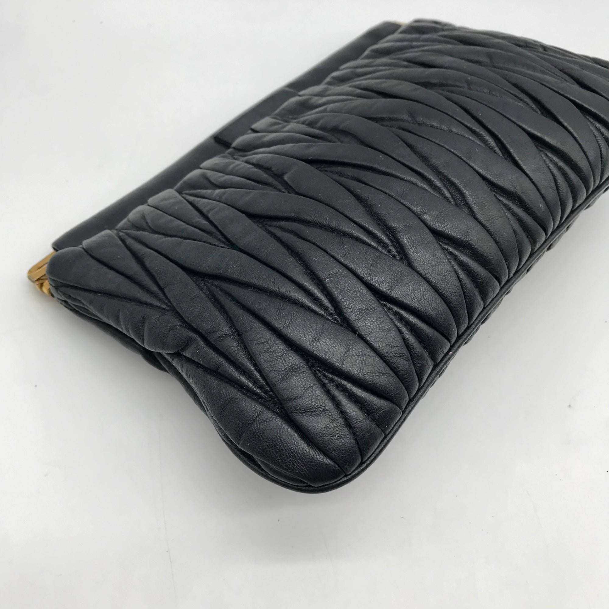 Miu Miu Black Nappa Leather Matelasse Clutch