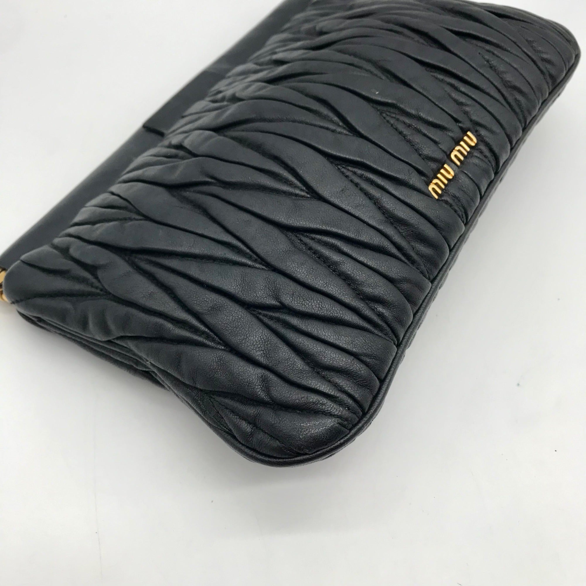 Miu Miu Black Nappa Leather Matelasse Clutch
