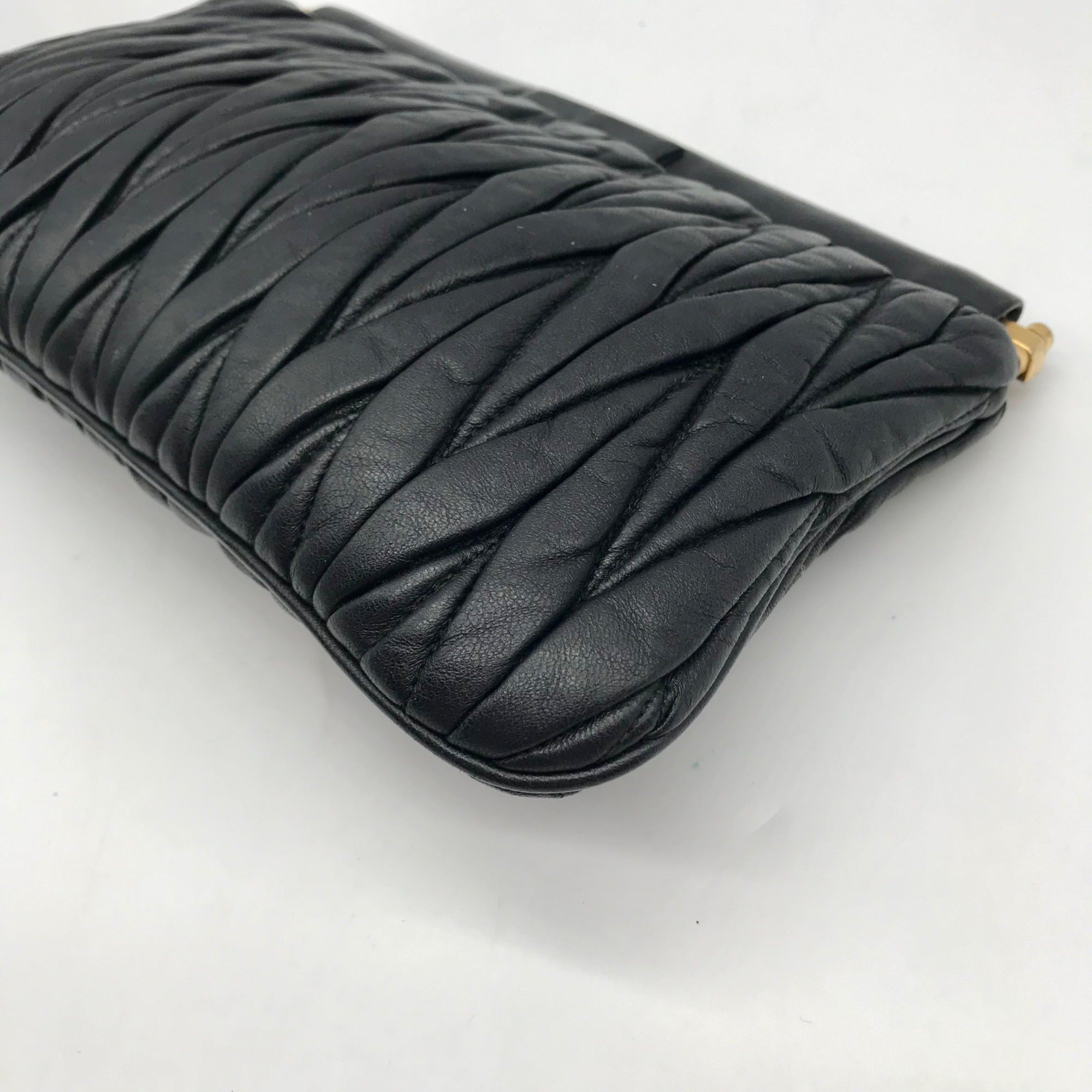 Miu Miu Black Nappa Leather Matelasse Clutch