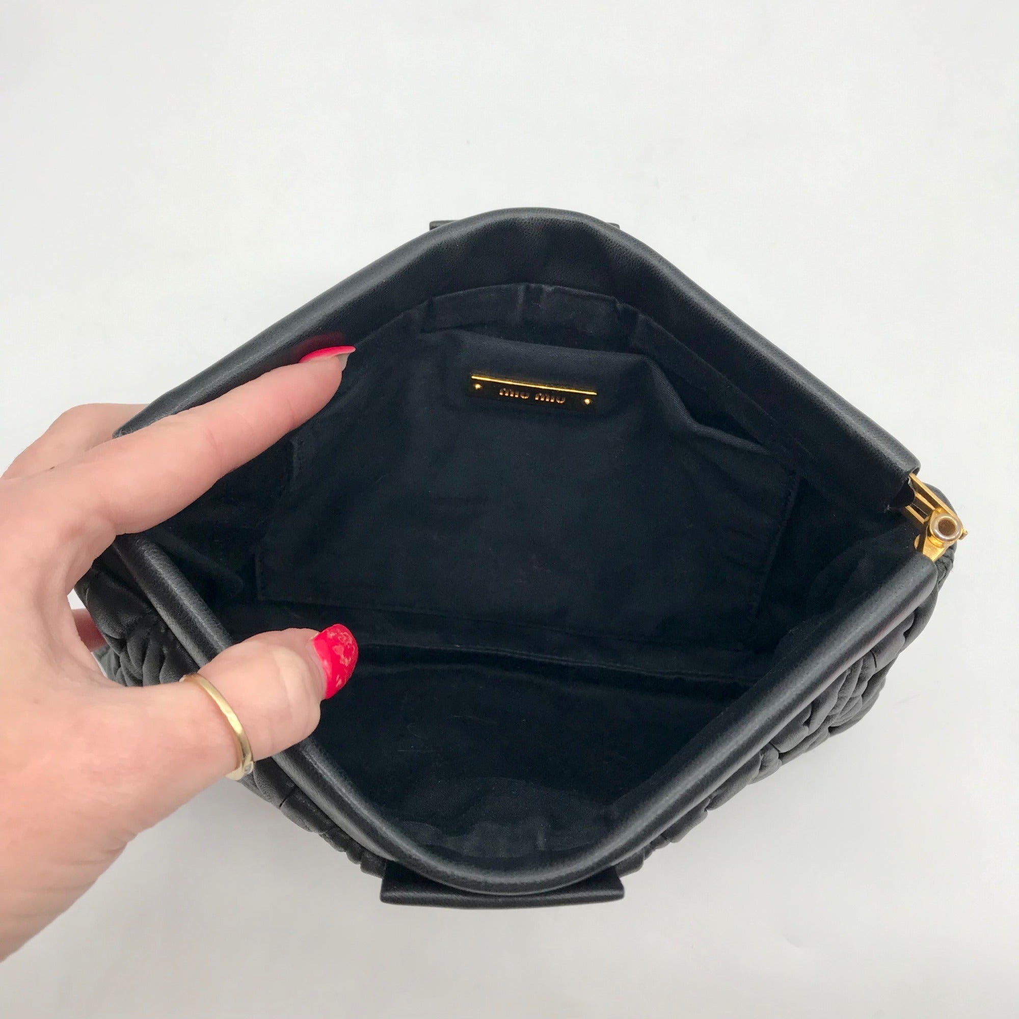 Miu Miu Black Nappa Leather Matelasse Clutch