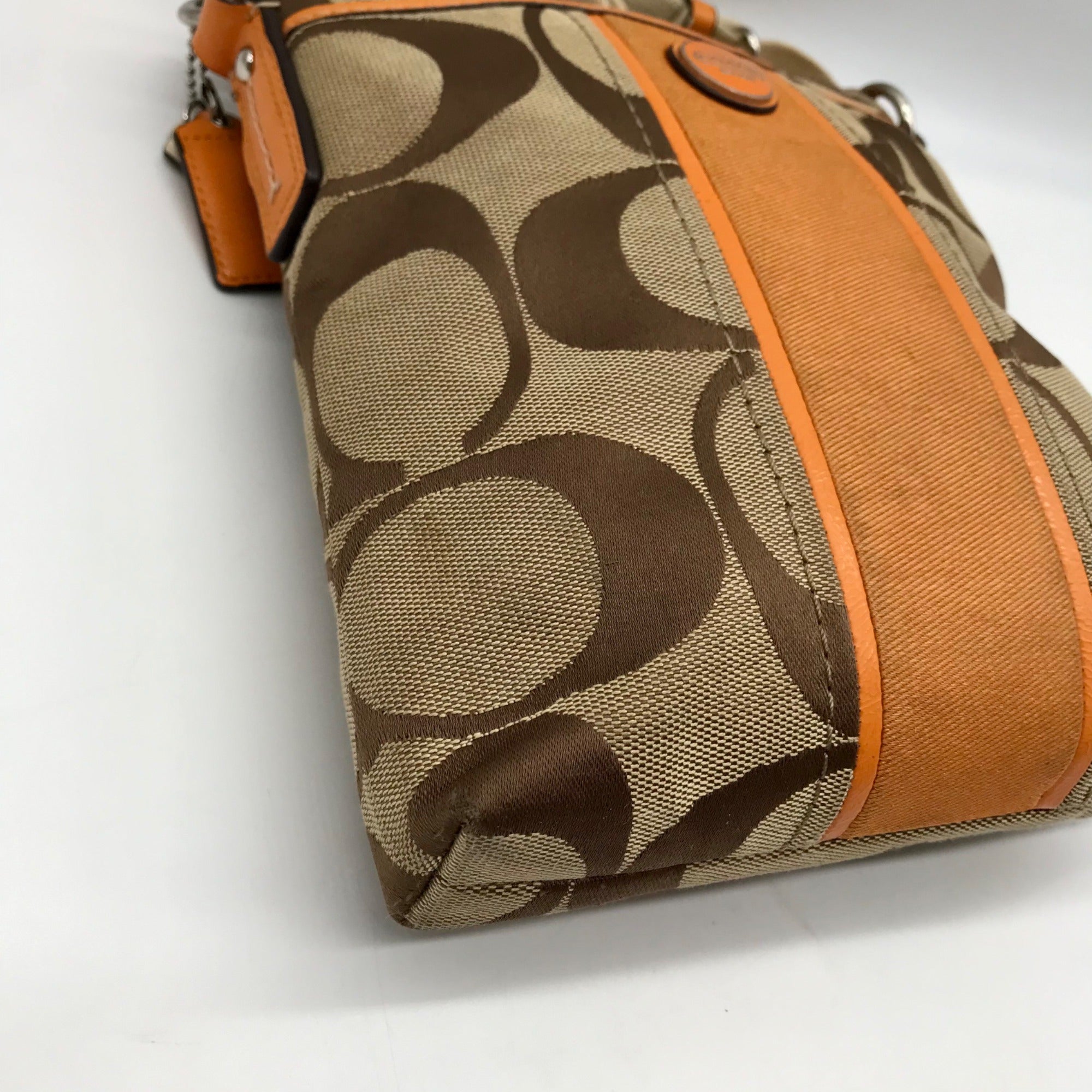 Coach Brown &amp; Orange Canvas Swingpack Stripe Crossbody Bag