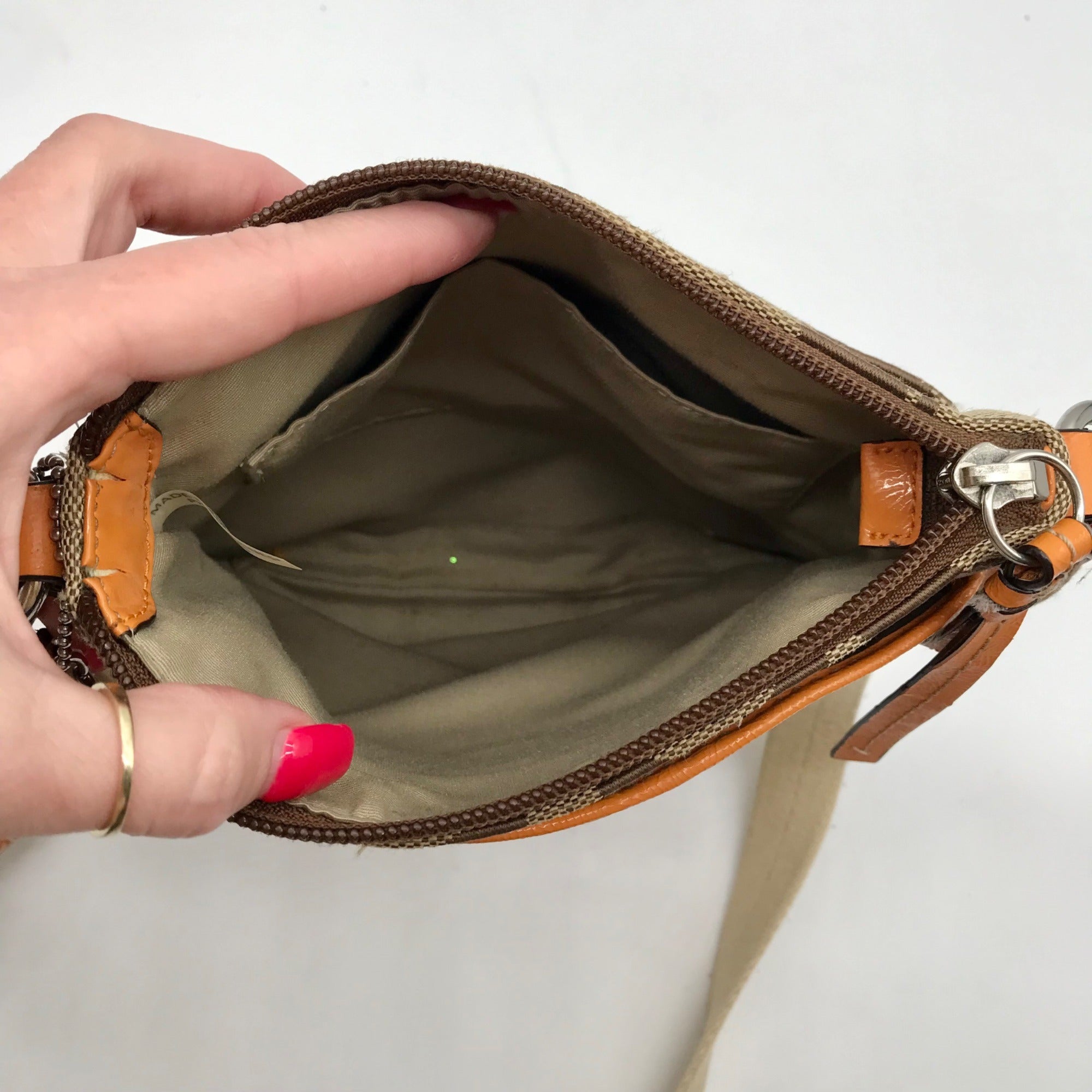 Coach Brown &amp; Orange Canvas Swingpack Stripe Crossbody Bag