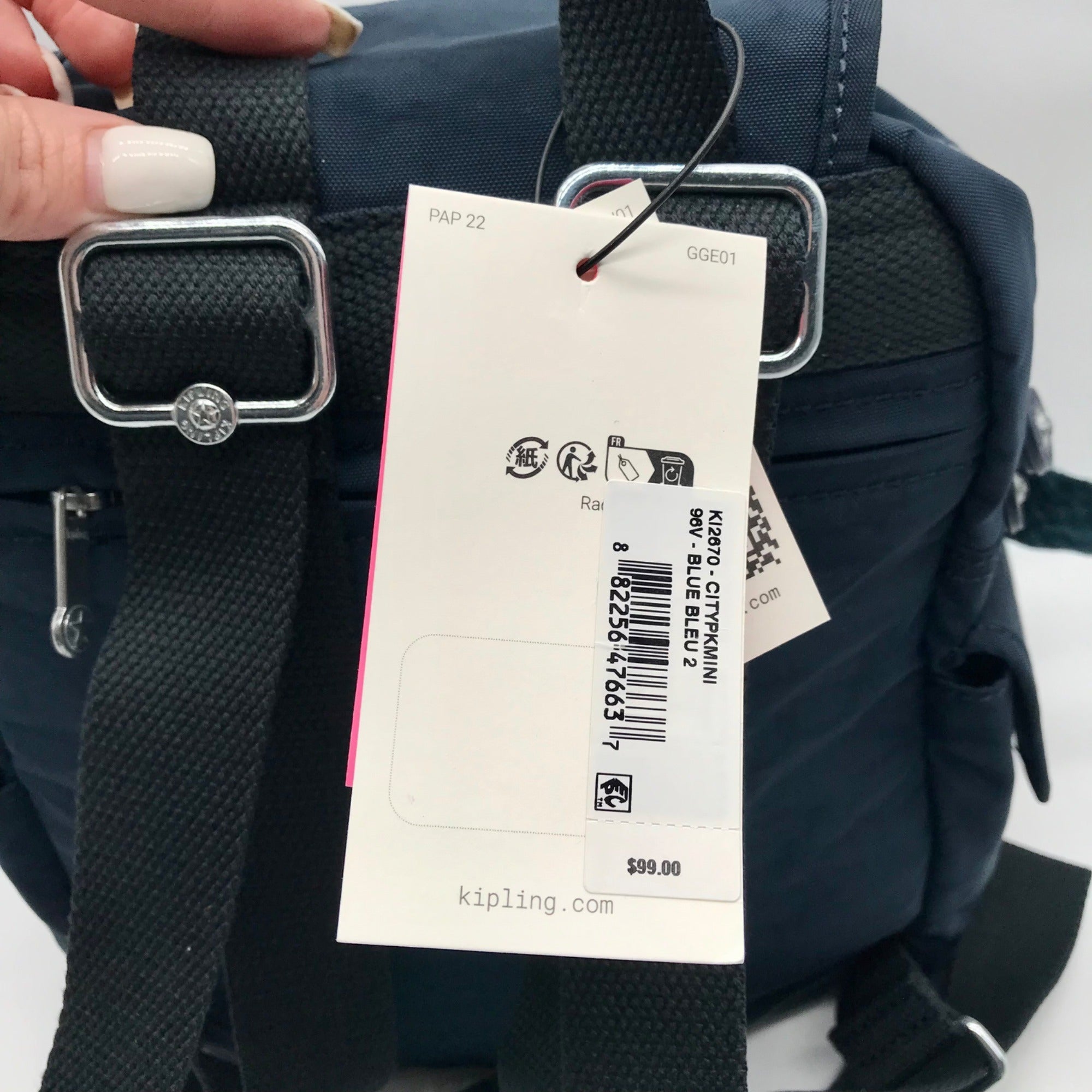 Kipling Blue Bleu 2 Nylon City Pack Backpack