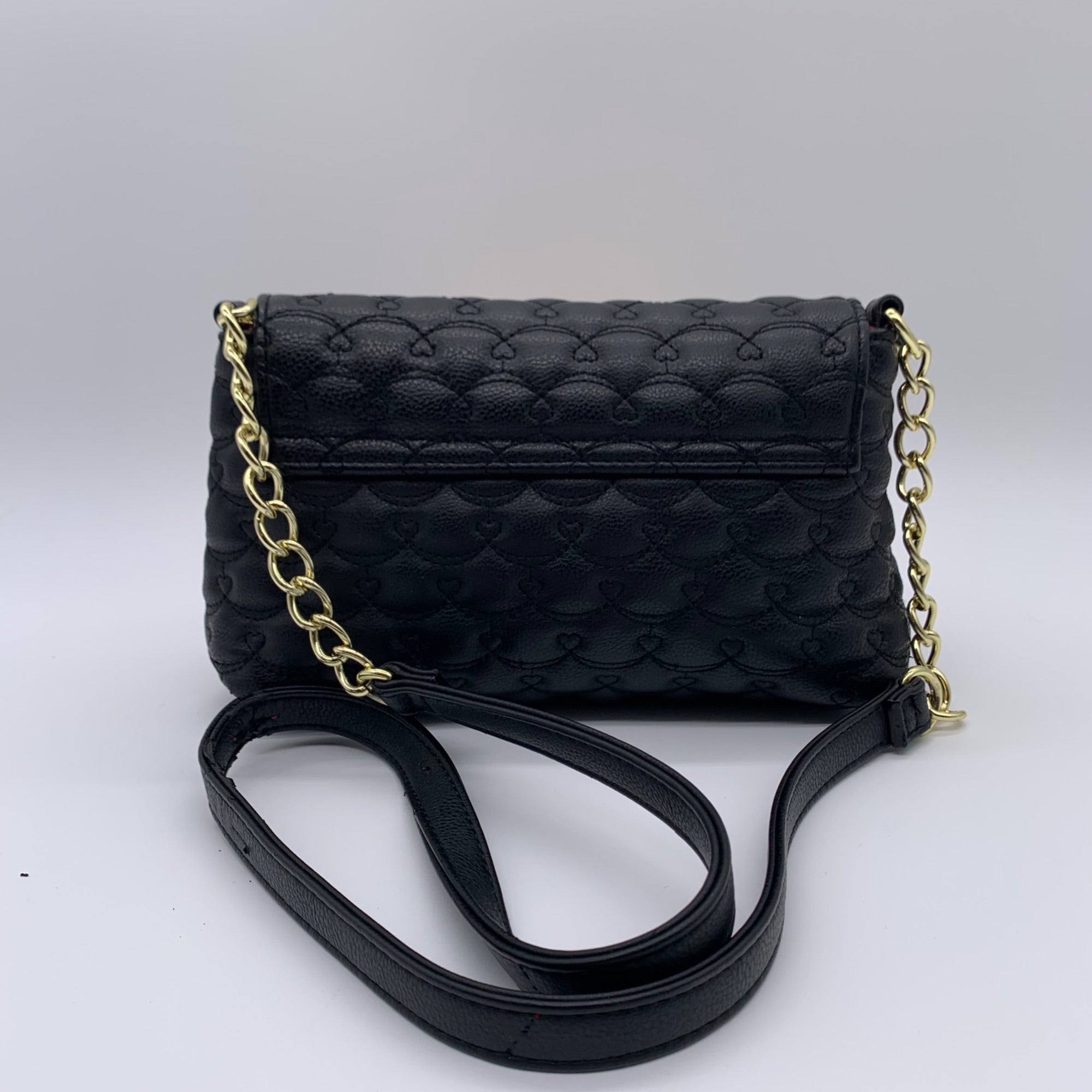 Betsey Johnson Black Quilted Hearts Design Shoulder Bag