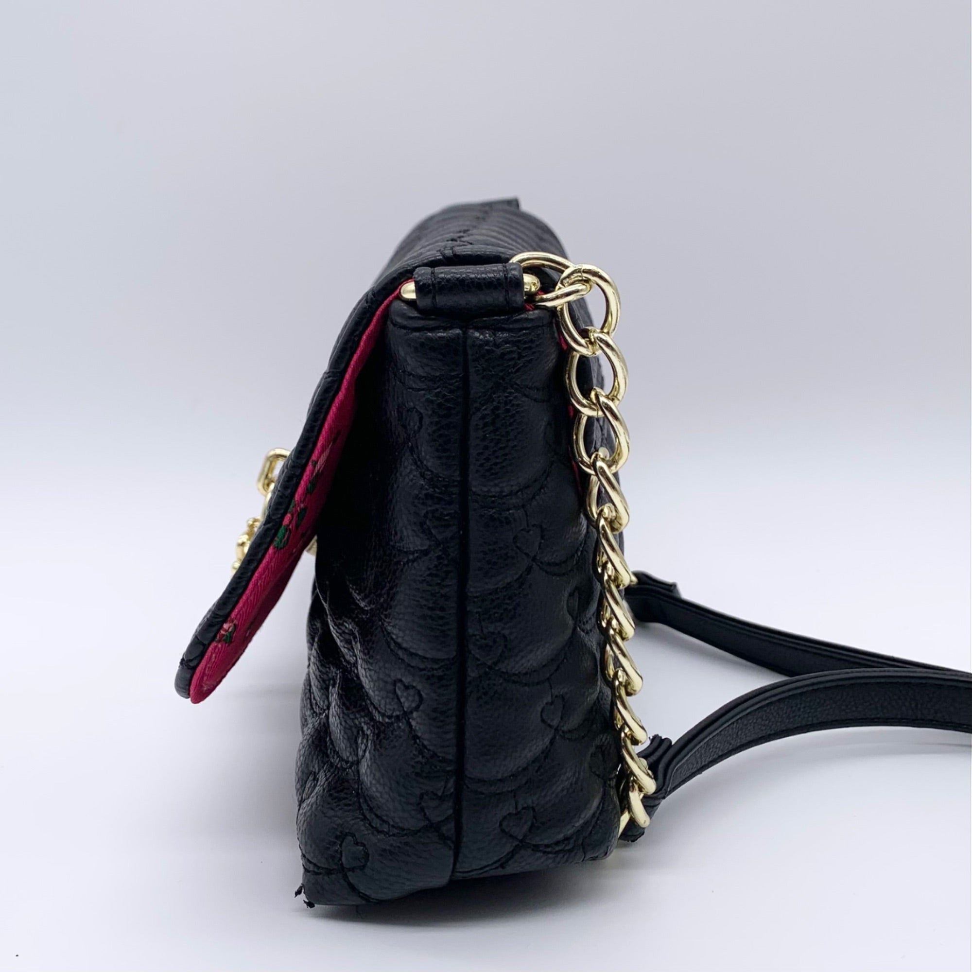Betsey Johnson Black Quilted Hearts Design Shoulder Bag
