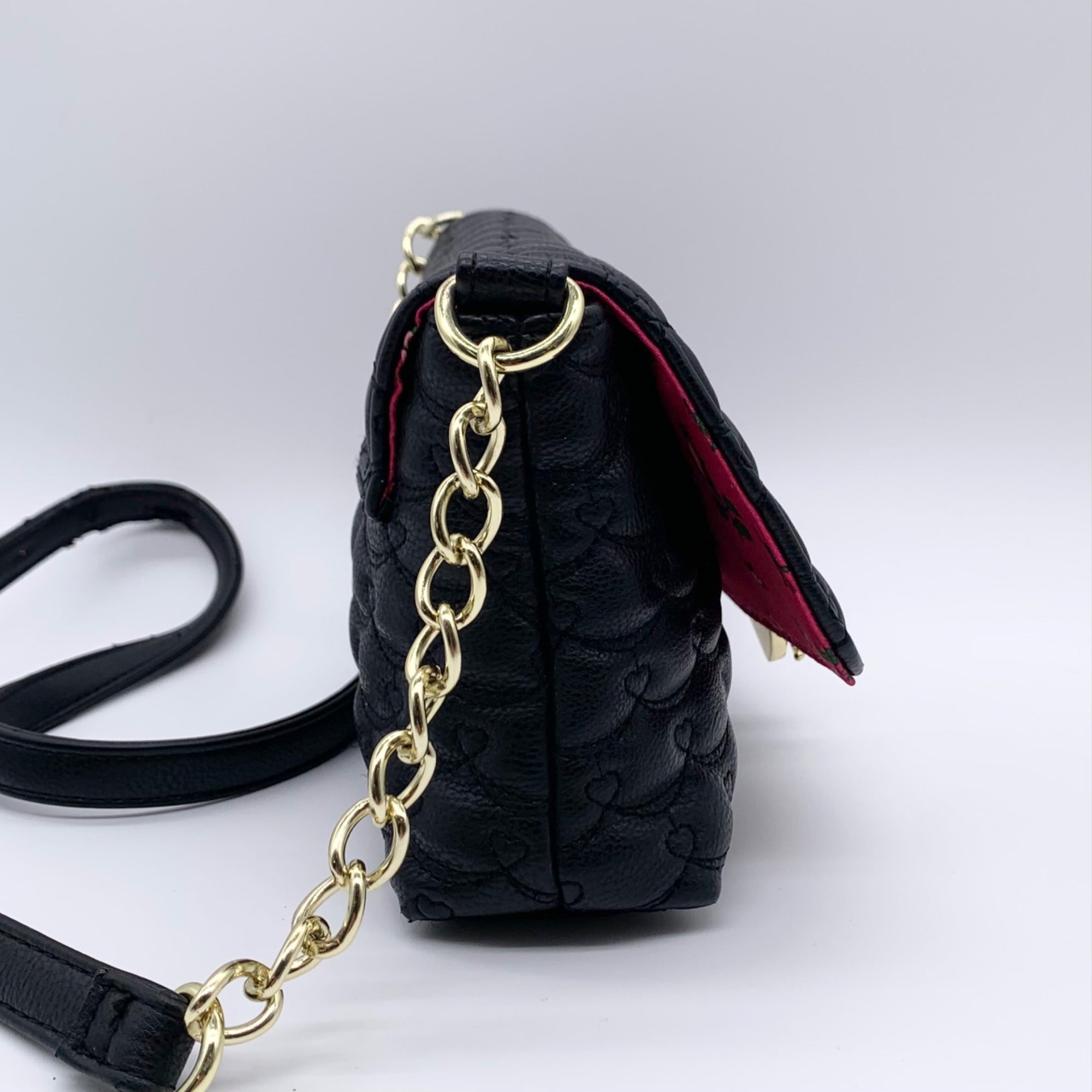Betsey Johnson Black Quilted Hearts Design Shoulder Bag