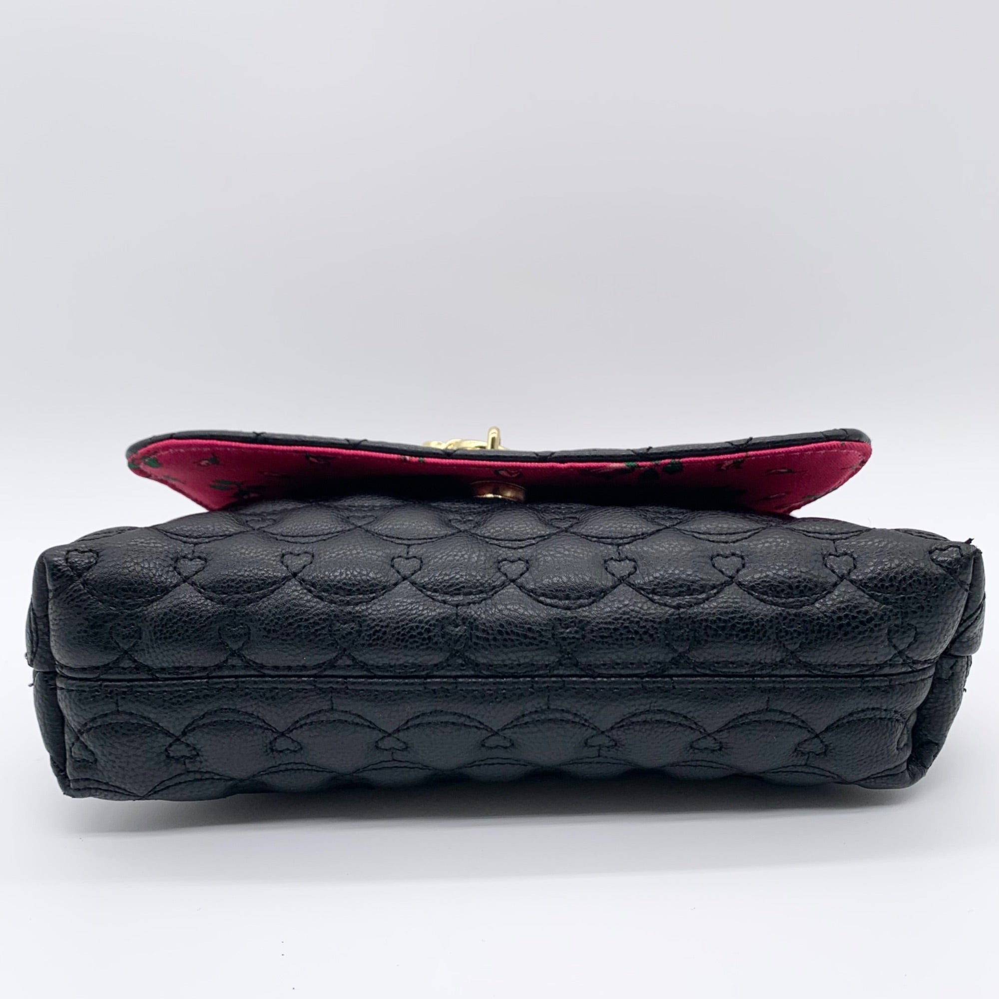 Betsey Johnson Black Quilted Hearts Design Shoulder Bag