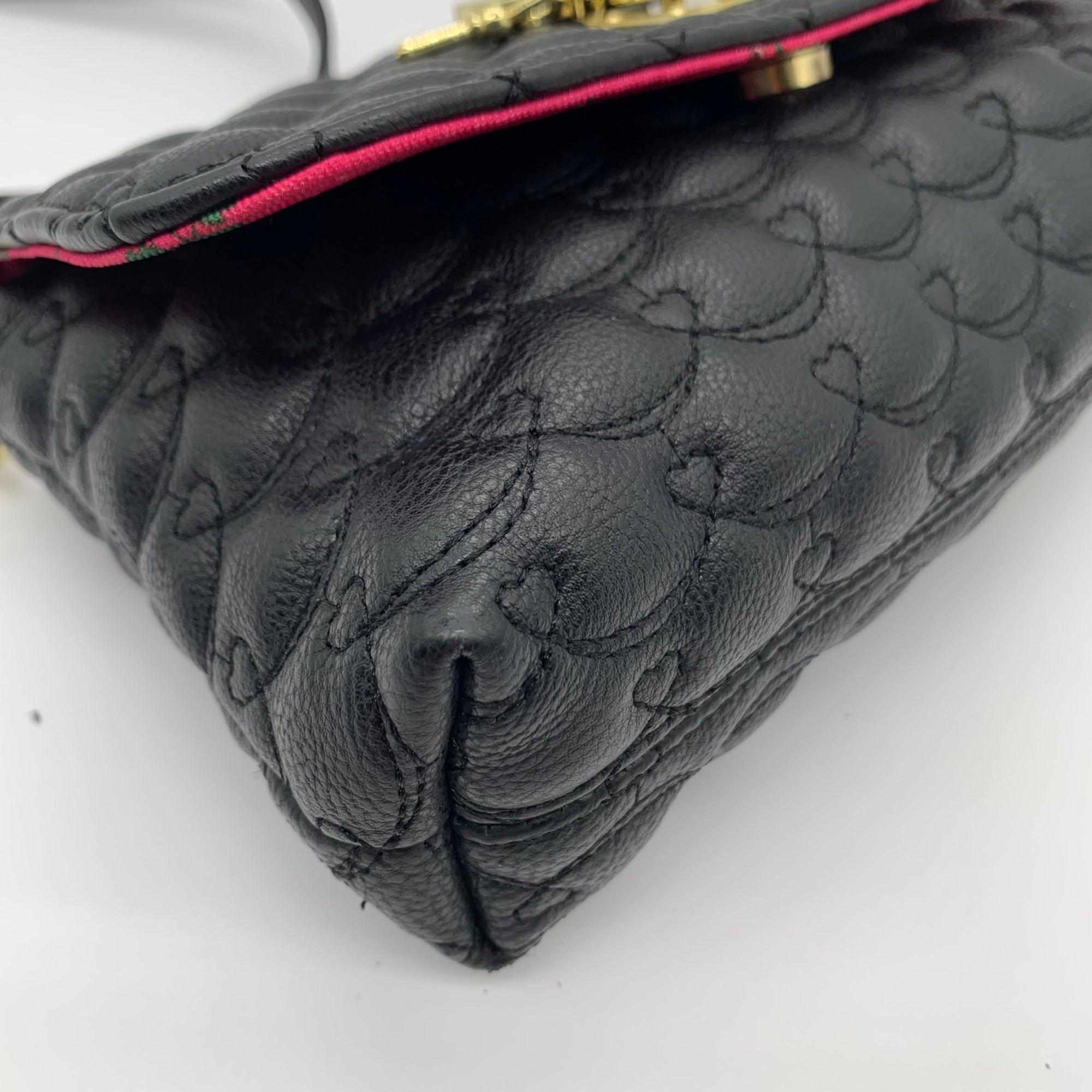 Betsey Johnson Black Quilted Hearts Design Shoulder Bag