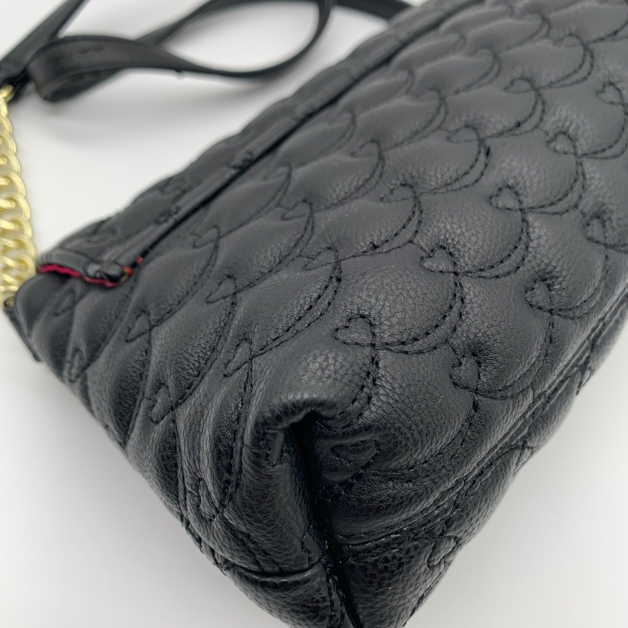 Betsey Johnson Black Quilted Hearts Design Shoulder Bag