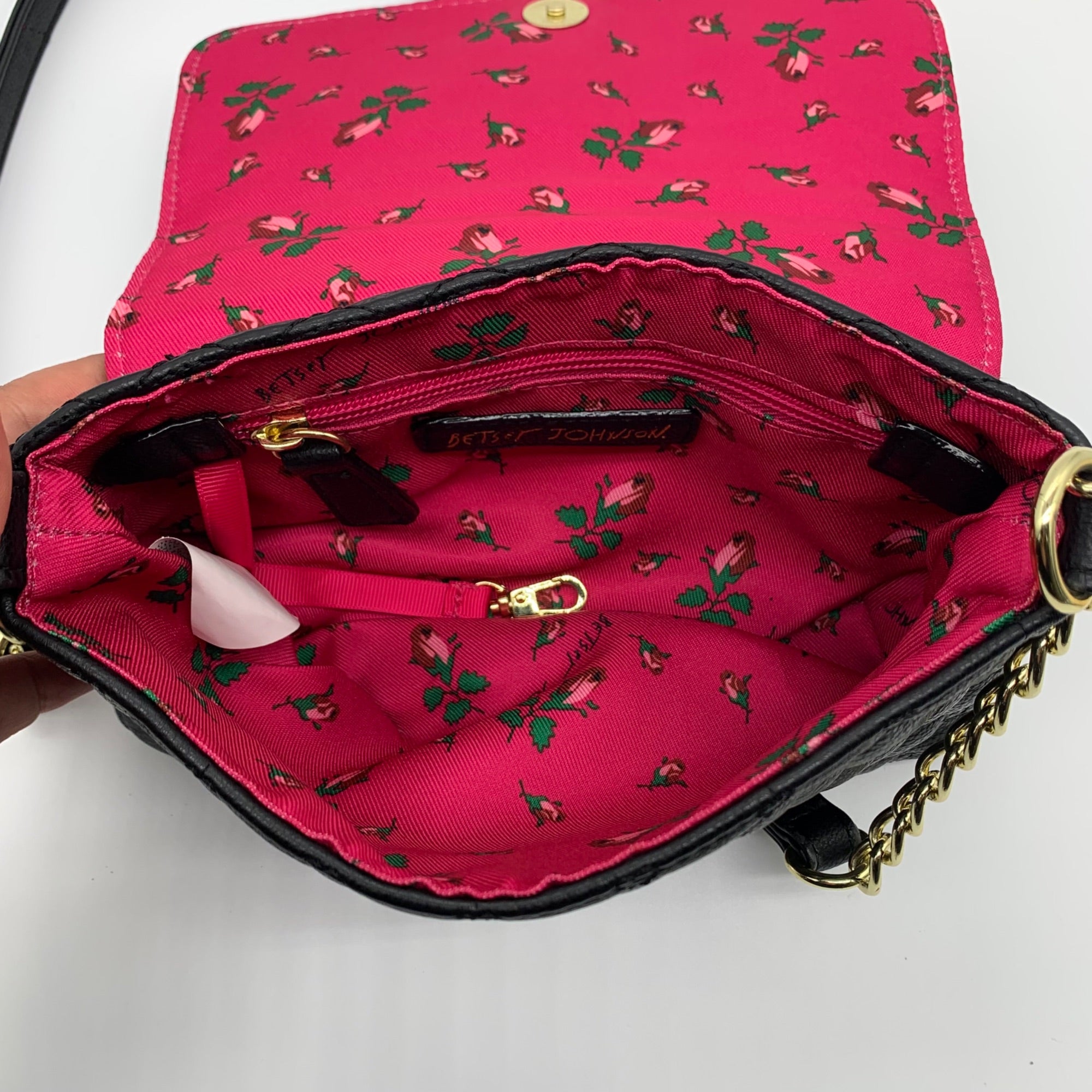 Betsey Johnson Black Quilted Hearts Design Shoulder Bag