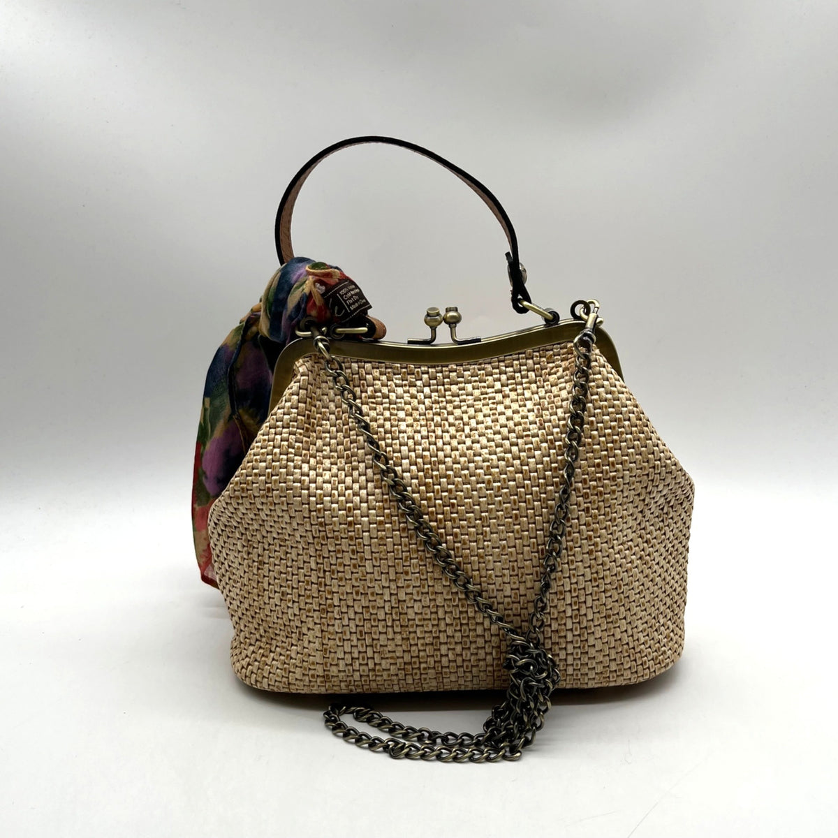 Patricia Nash Straw Tan Laureana Frame Satchel Bag