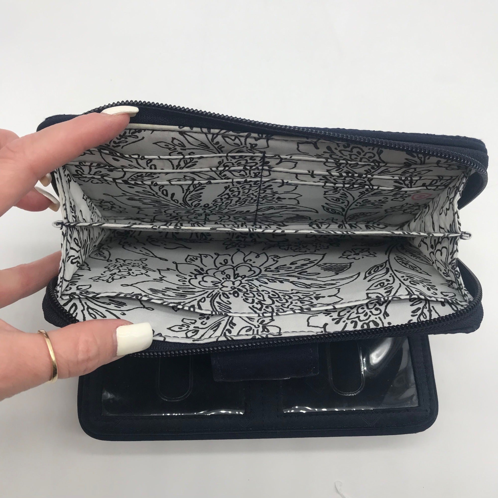 Vera Bradley Classic Navy Microfiber RFID Turnlock Wallet
